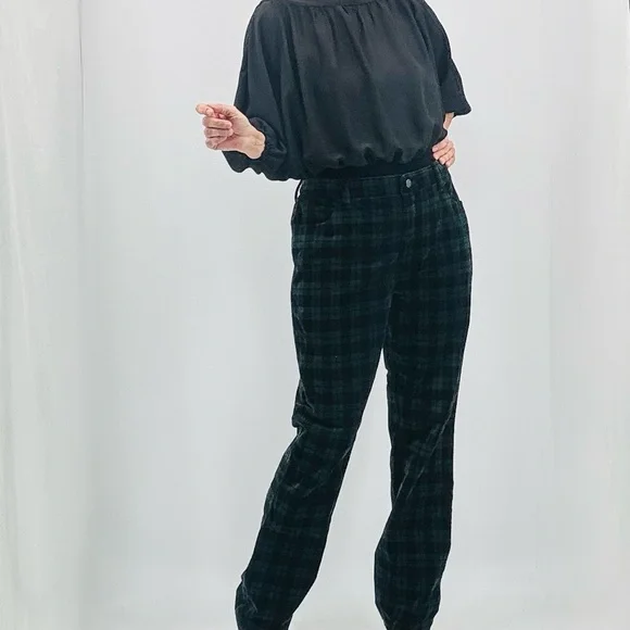 Talbots Holiday Preppy Old Money Tartan Plaid Velveteen Straight Leg Pants - Picture 4 of 16